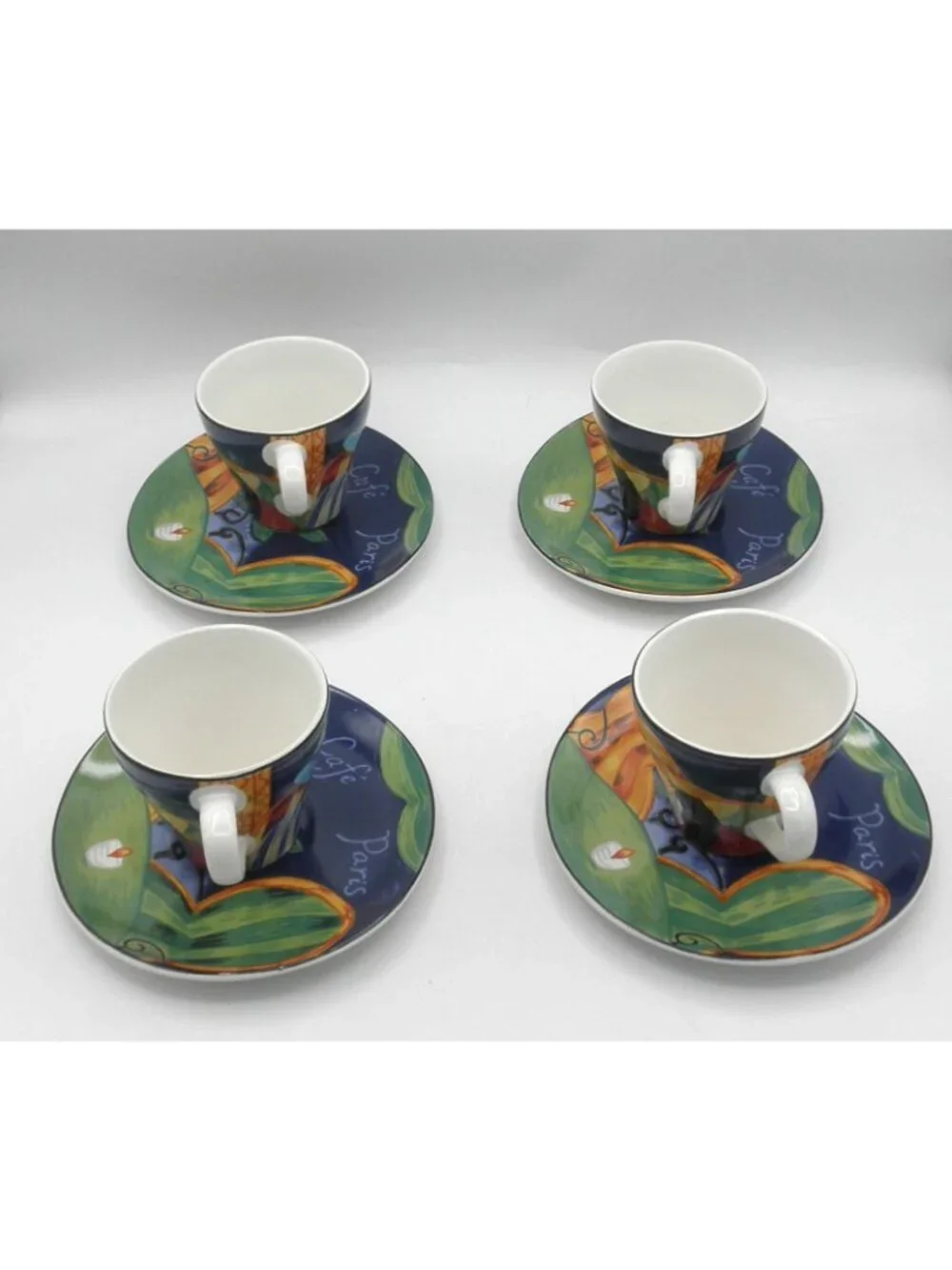 Cafe Paris by Sango Flat Cup & Saucer Set of 4 Pattern Code: SANCAPA